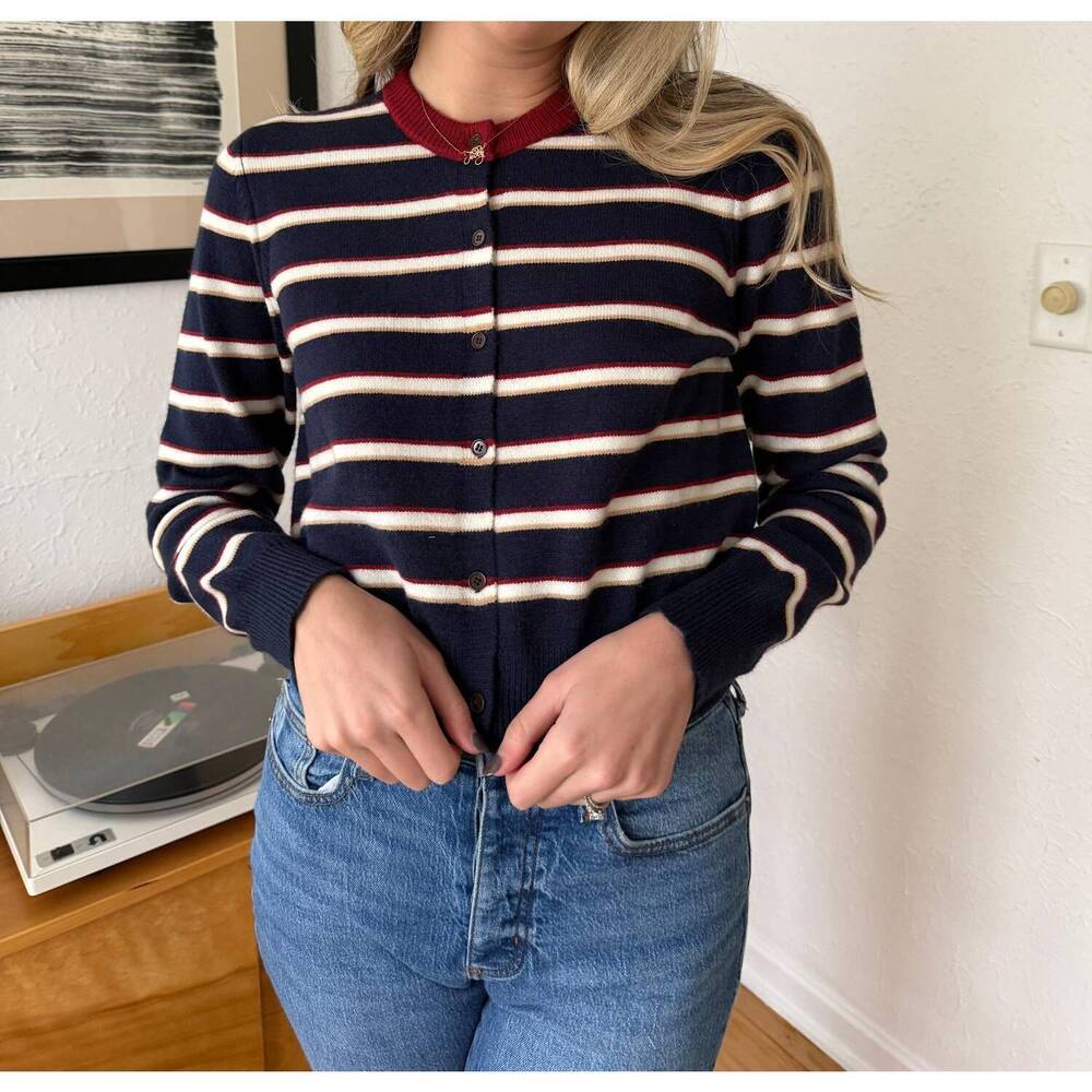 NEW ELLE GREY zara striped button cardigan in navy